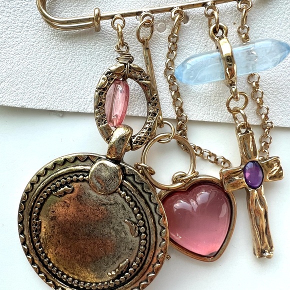 Free People unlock your love Gold Brooch with Pink and Purple Charms - Picture 2 of 3